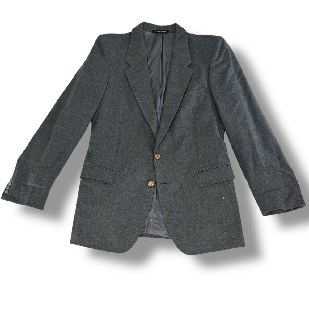 Vintage Yves Saint Laurent Wool Blazer Gray Gold Buttons Mens‎ Sport Coat